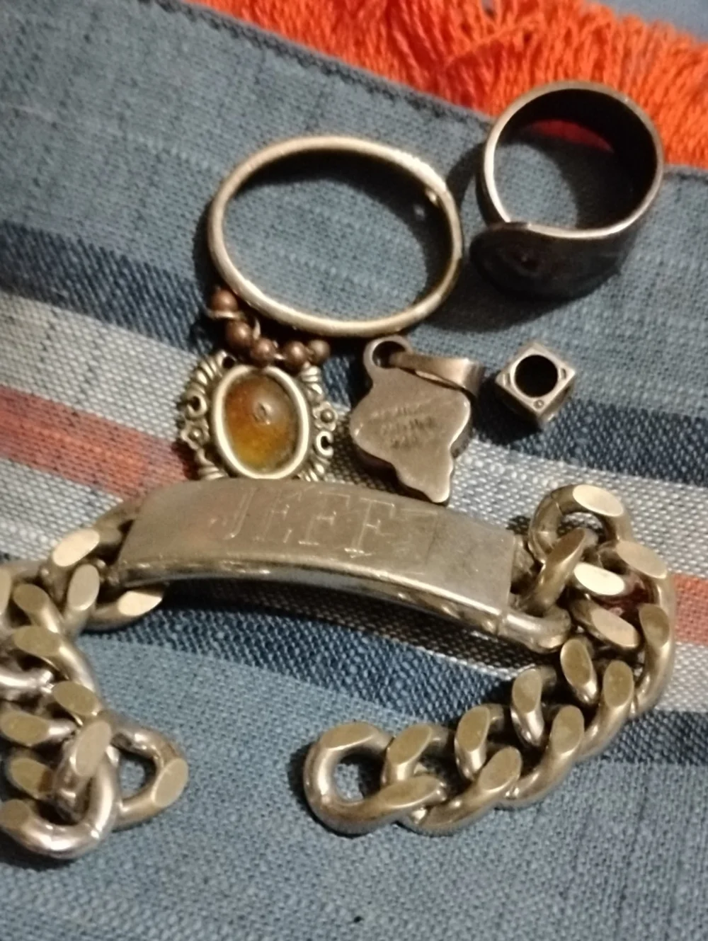 Men's Swanky Silver-Tone ID Bracelet&Gerber Spoon Ring&3 PC Sterling Silver 7 G